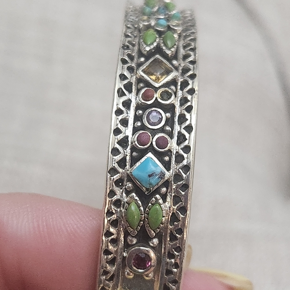 Studio Barse Silver Cuff Bracelet with Intricate Stone Design - Picture 7 of 9
